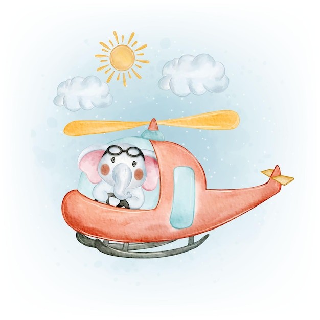 可爱水彩风格大象插画