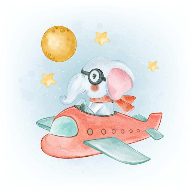 可爱水彩风格大象插画