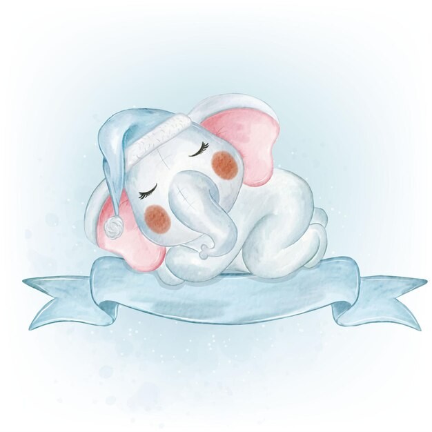 可爱水彩风格大象插画