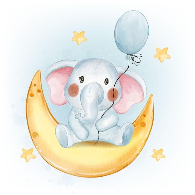 可爱水彩风格大象插画