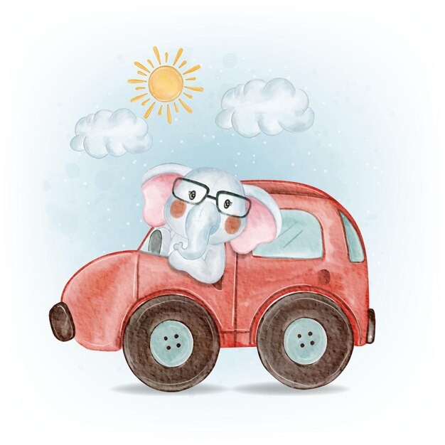 可爱水彩风格大象插画