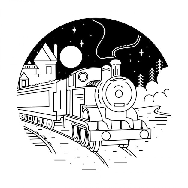 复古蒸汽机火车头插画