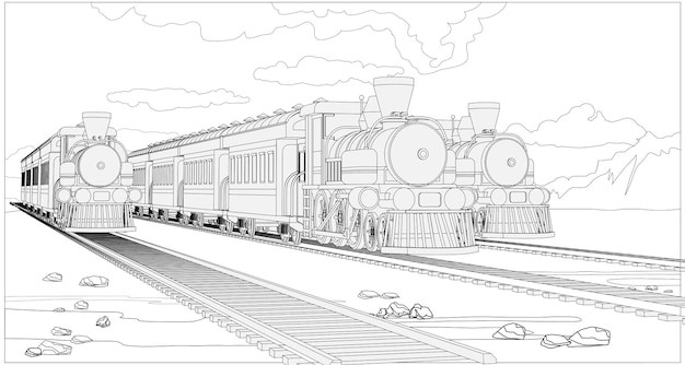 复古蒸汽机火车头插画