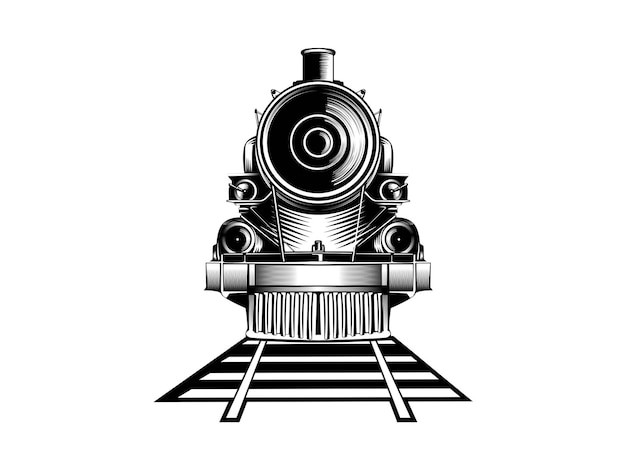 复古蒸汽机火车头插画