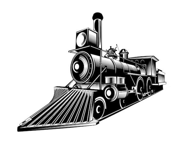 复古蒸汽机火车头插画