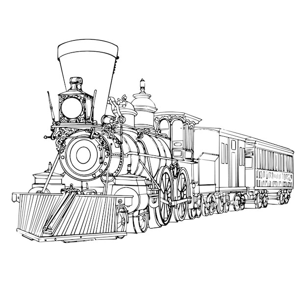 复古蒸汽机火车头插画