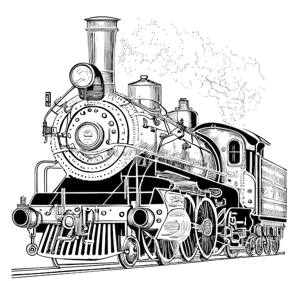 复古蒸汽机火车头插画