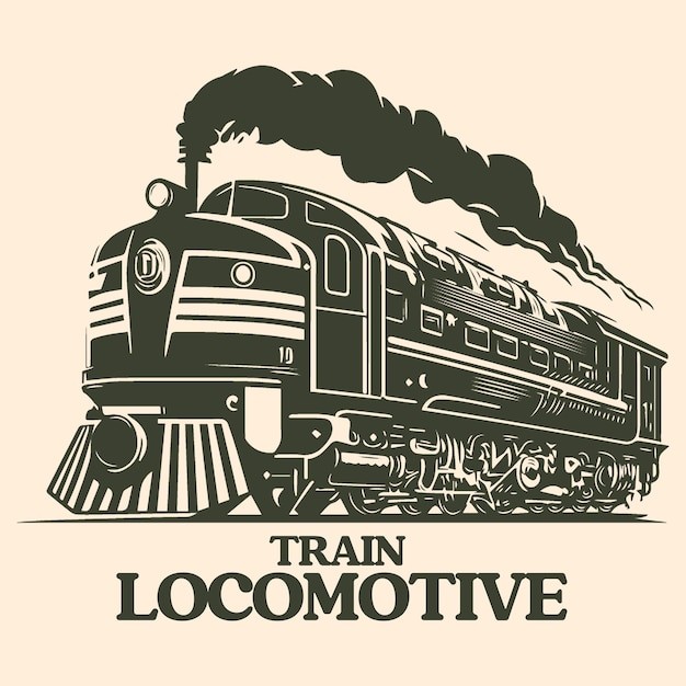 复古蒸汽机火车头插画