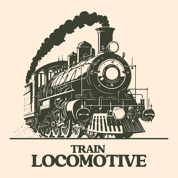 复古蒸汽机火车头插画