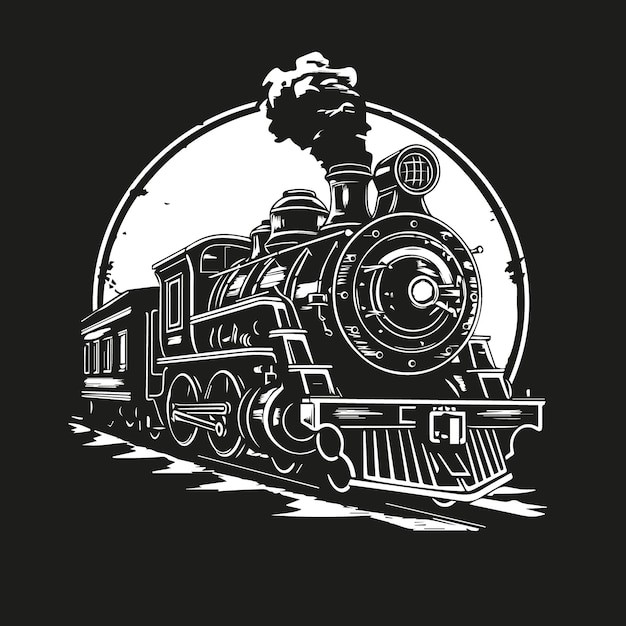 复古蒸汽机火车头插画