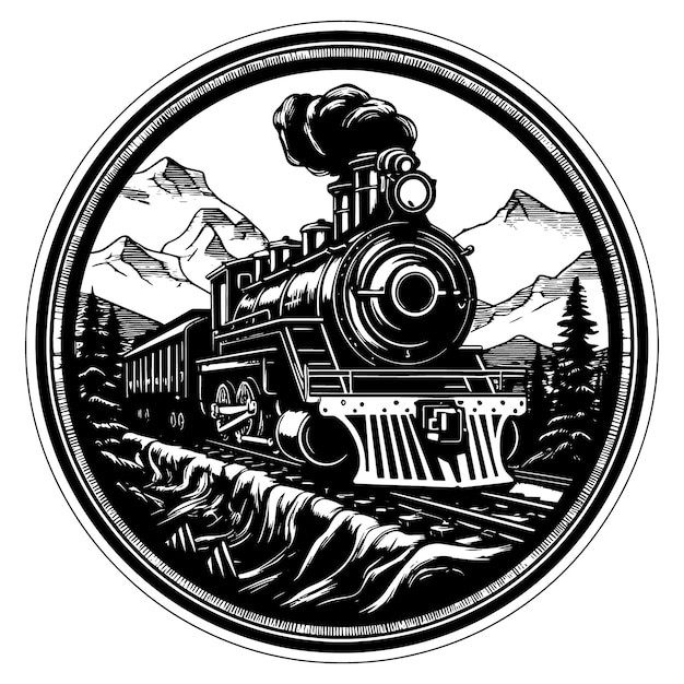 复古蒸汽机火车头插画