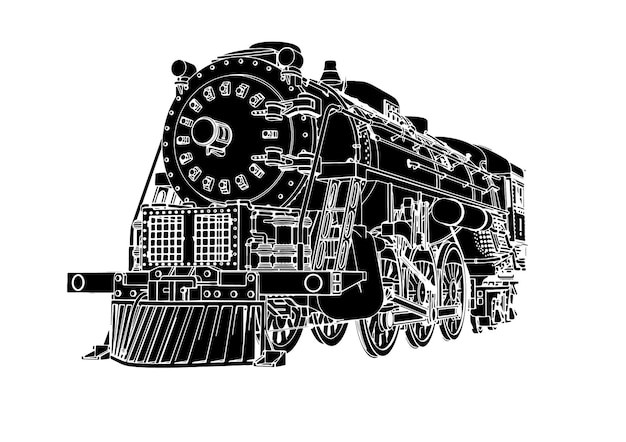 复古蒸汽机火车头插画