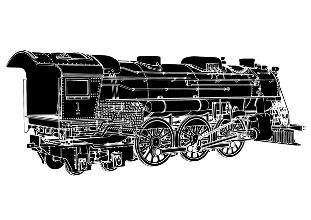 复古蒸汽机火车头插画