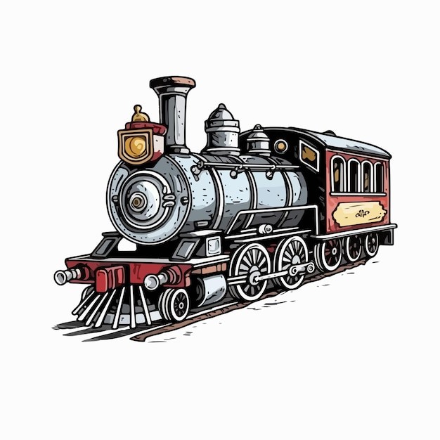 复古蒸汽机火车头插画
