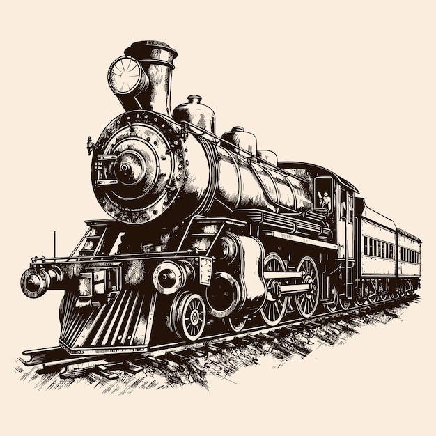 复古蒸汽机火车头插画