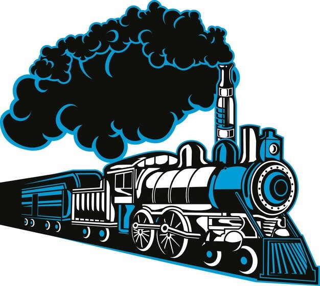 复古蒸汽机火车头插画