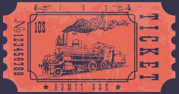 复古美国西部铁路蒸汽机火车头车票模板