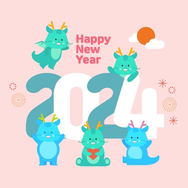 卡通小龙人2024年龙年插画背景