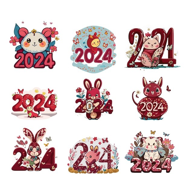 兔子小动物2024年数字字体logo元素