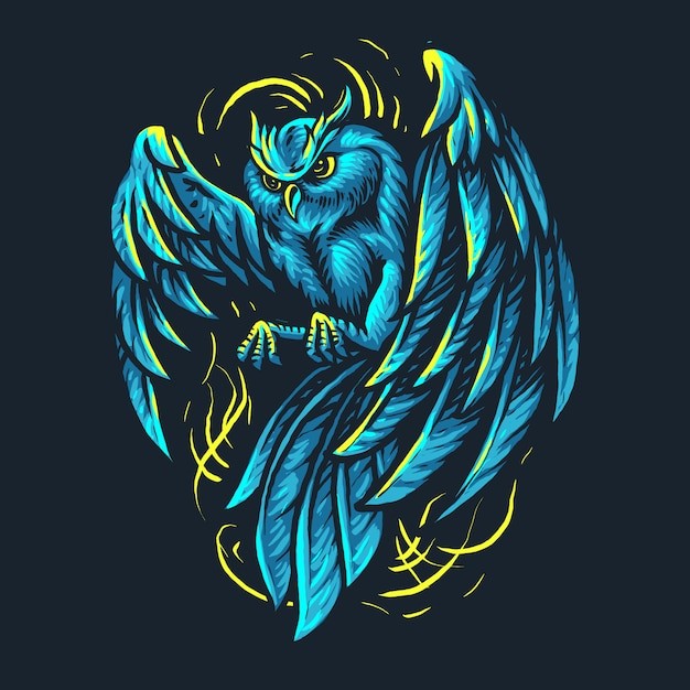 蓝色猫头鹰插画