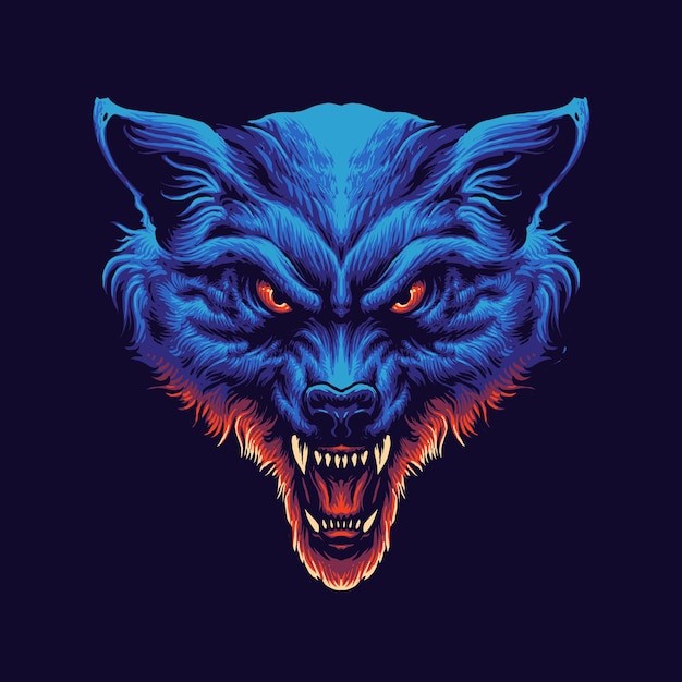 蓝色狼头插画