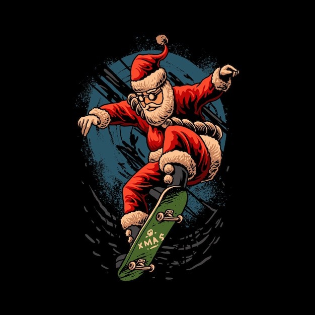 圣诞滑板圣诞老人插画