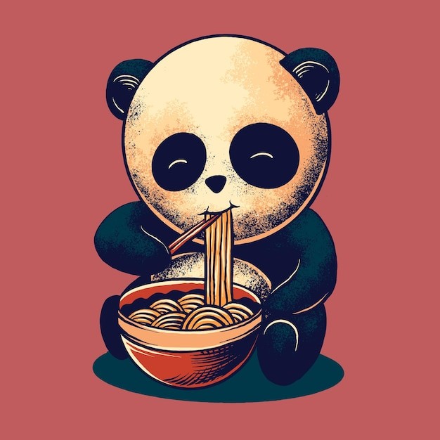 吃面条的熊猫插画