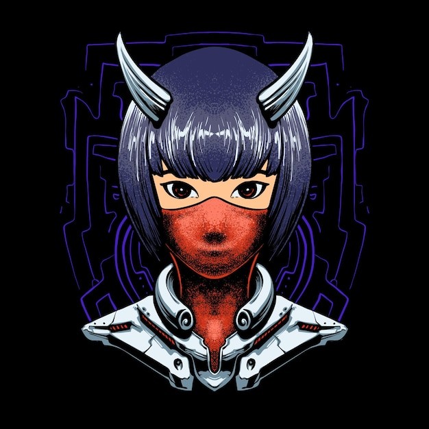 机器人恶魔女孩插画