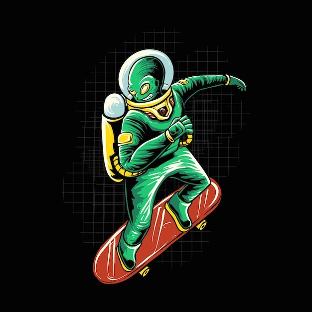 外星人滑板插画