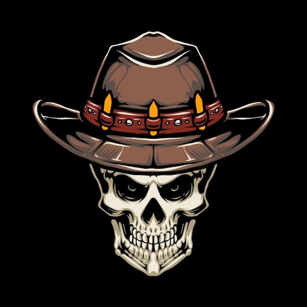 牛仔帽头骷髅头插画