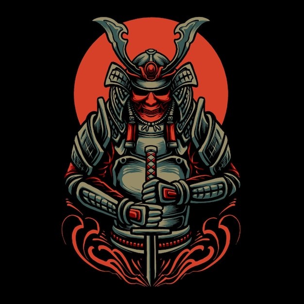 日本武士狼人插画