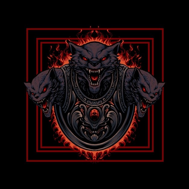 地狱犬三头犬怪物插画