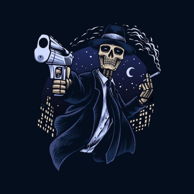 黑帮歹徒骷髅头插画