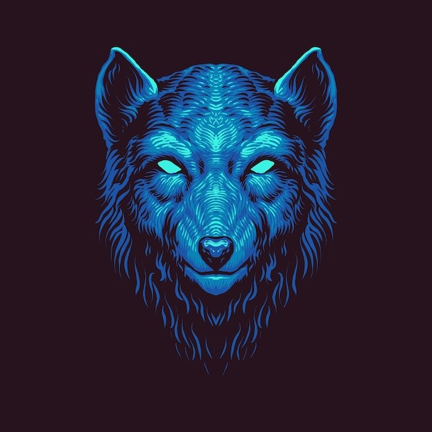 蓝色狼头插画