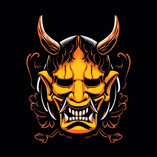 恶魔日本骷髅面具插画