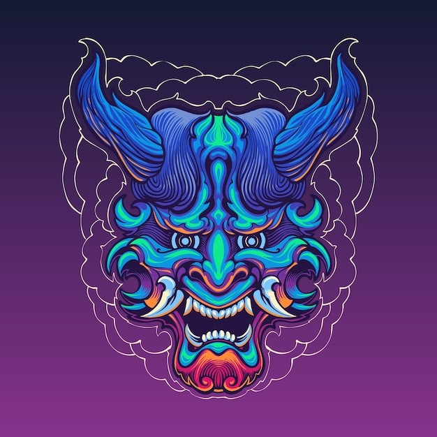 日本鬼面具插画