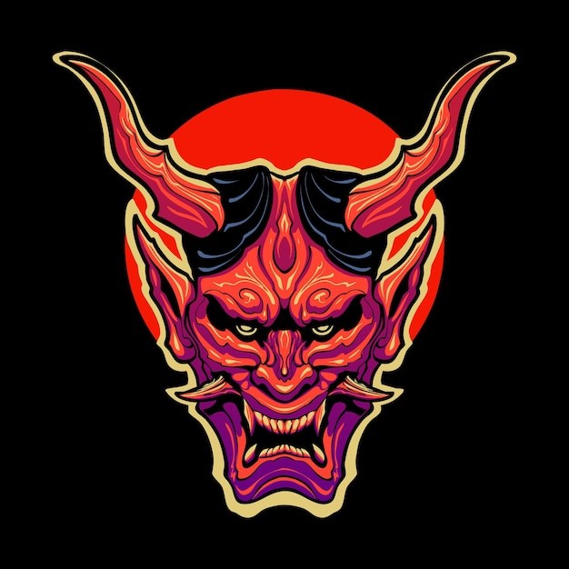 红色日本面具插画