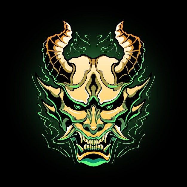 绿色日本面具插画