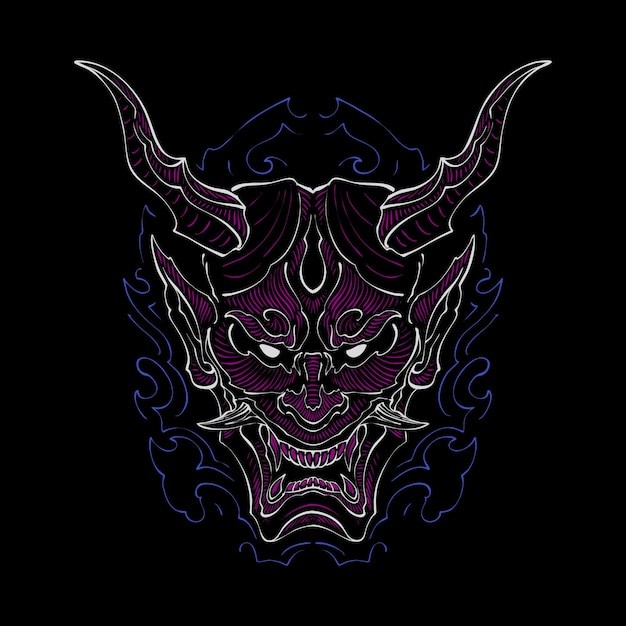 日本鬼面具线条艺术插画