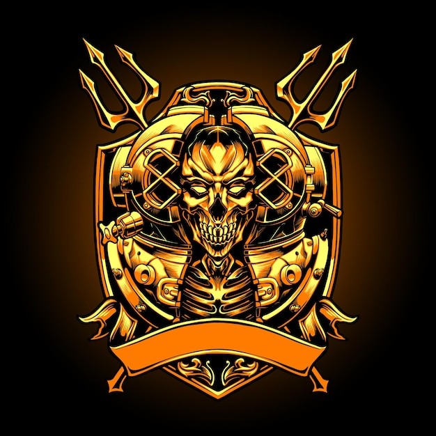 潜水骷髅头盔插画