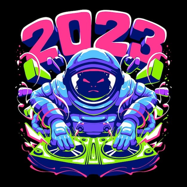 宇航员新年晚会插画