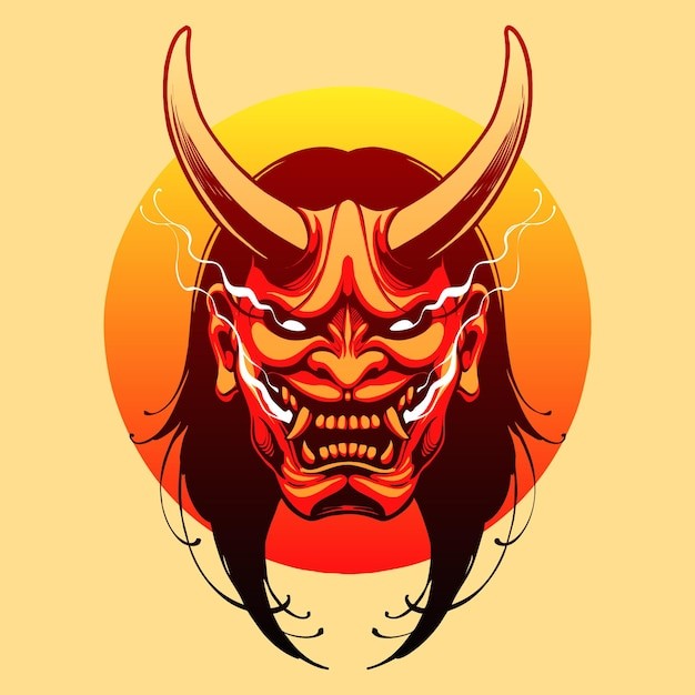 红色鬼日本面具插画