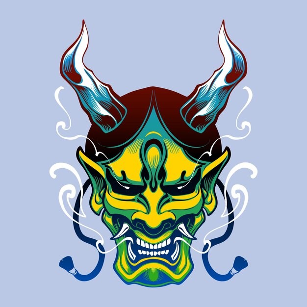 绿色日本面具插画