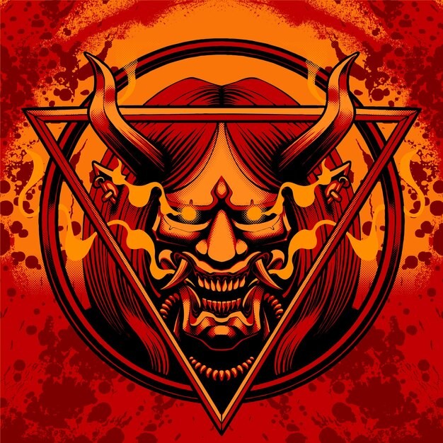 红色鬼面具插画