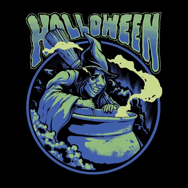 绿色女巫万圣节插画矢量