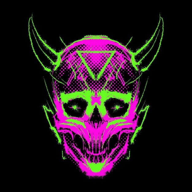 骷髅头荧光涂鸦插画