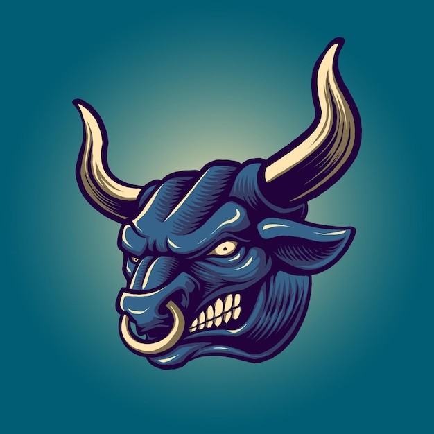 愤怒的牛头插画
