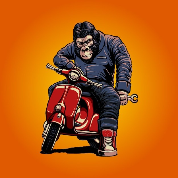 大猩猩和滑板车插画
