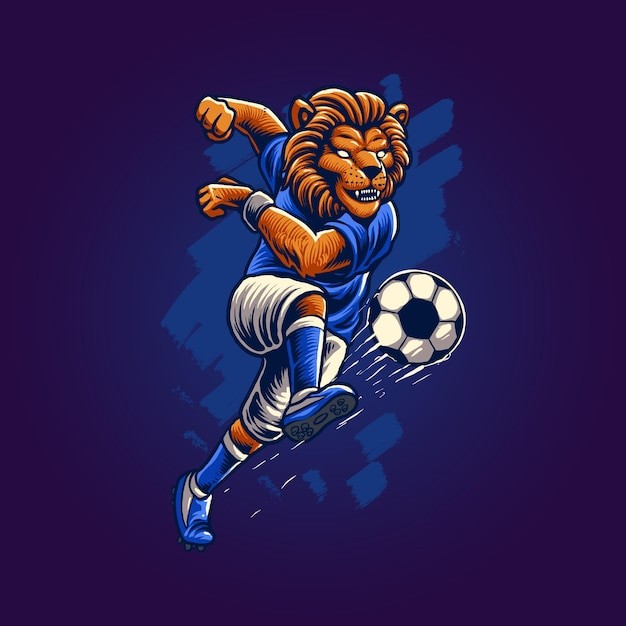 狮子踢足球插画