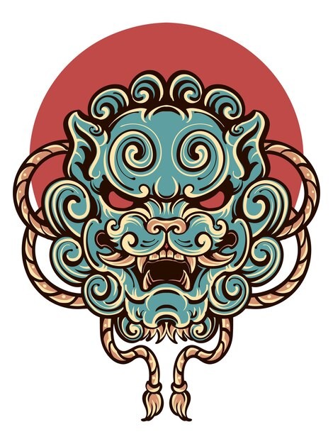 狮子兽首中式插画